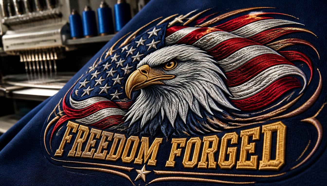 Detailed eagle and American flag embroidery