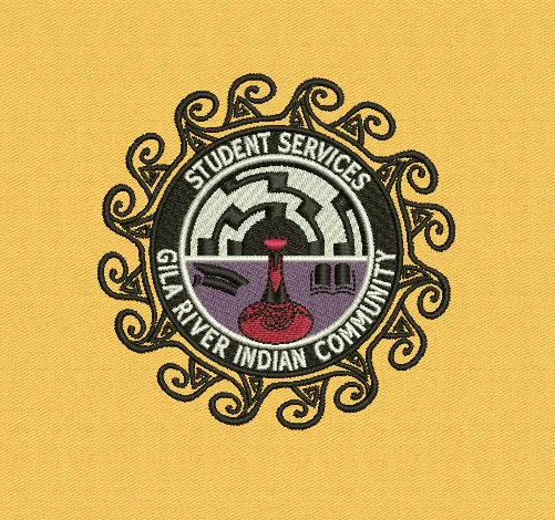 Embroidered Student Services emblem for the Gila River Indian Community with an ornate black border